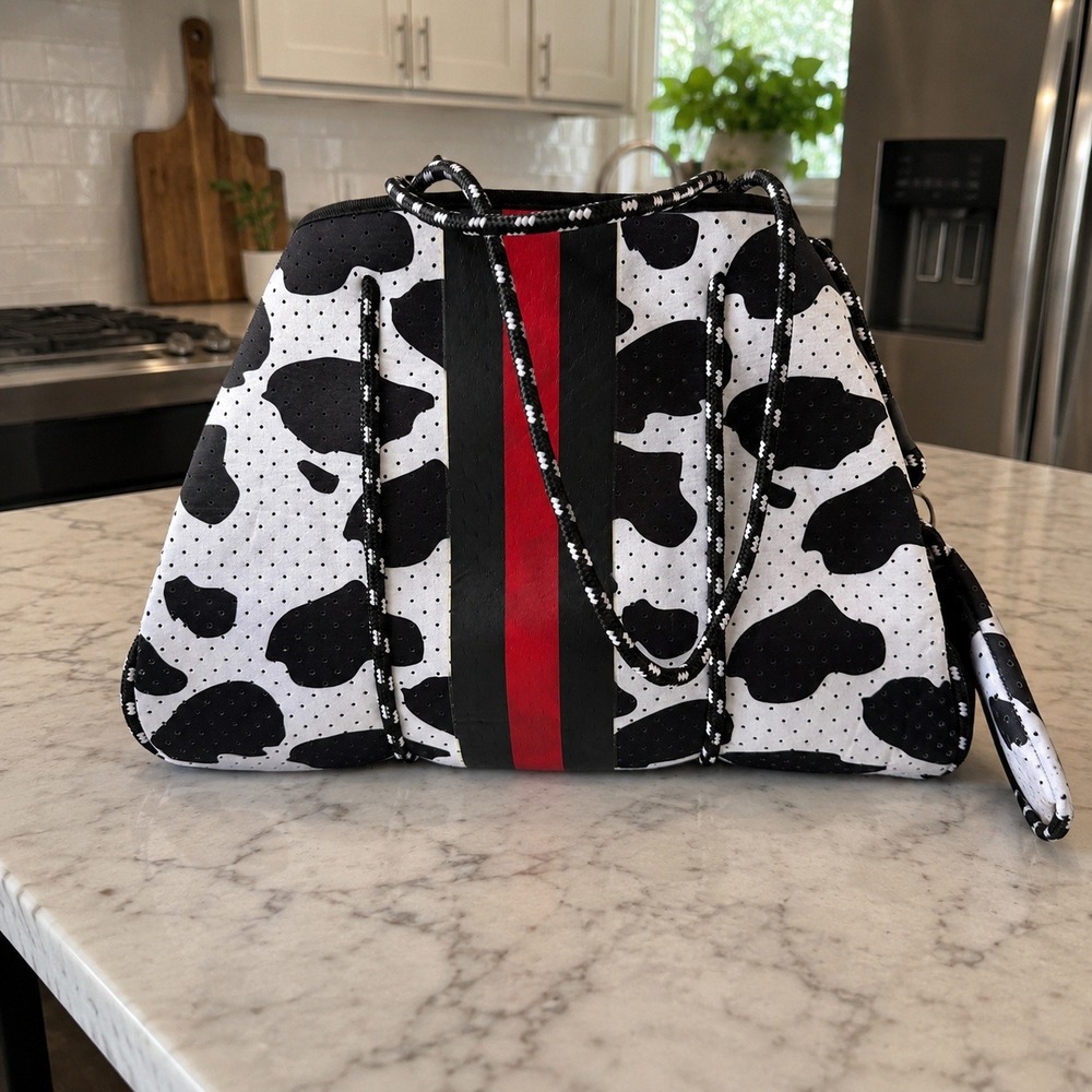 Cow Print Neoprene Tote Bag With Pouch Western Rodeo Y2K Coastal Cowgirl Chic
